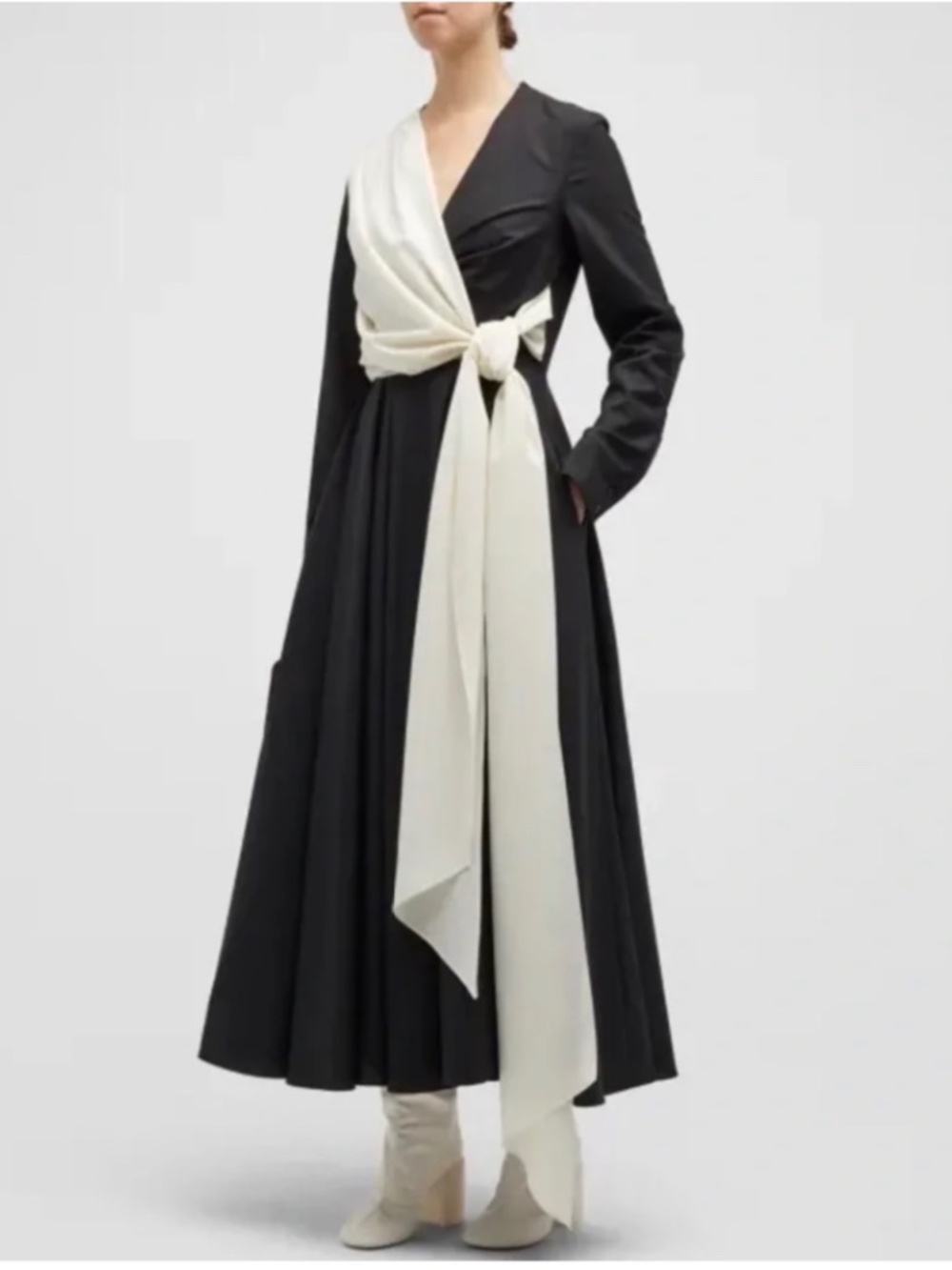 NWT Rosie Assoulin Sash Yay Dress Two Tone Wrap Maxi Black White Sz 6